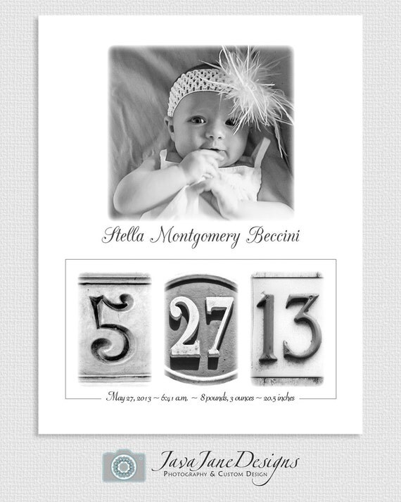 Baby Birth Announcement 11x14 Custom Baby Birth by JavaJaneDesigns