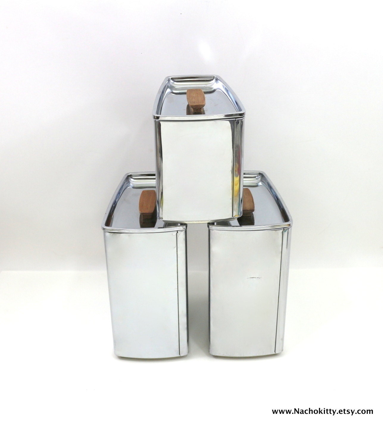 1950s Chrome Kitchen Canister Set Two Large & One Small Mid
