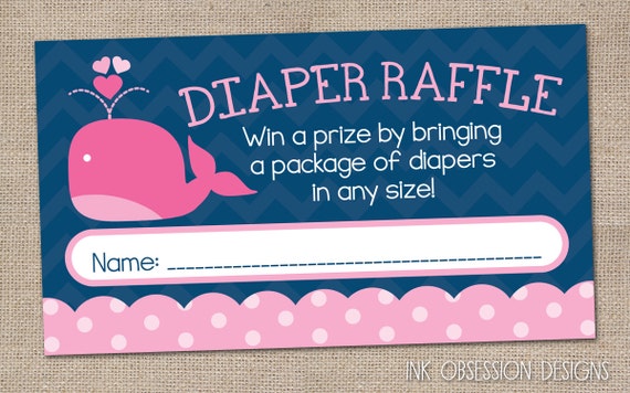 Girls Pink Whale Printable Diaper Raffle by InkObsessionDesigns