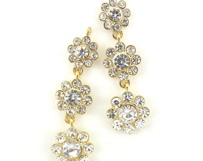 Pair of Gold-tone Flower Drop Rhinestones