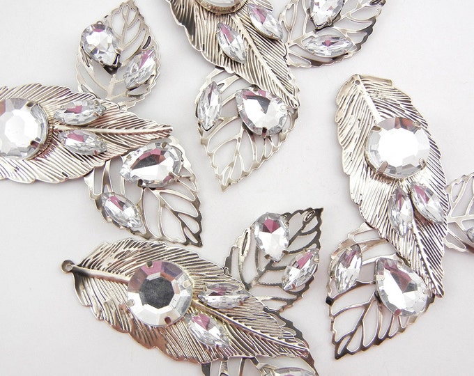 Set of 3 Silver-tone Leaves Pendant Parts