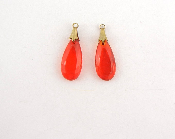 Pair of Vintage Faceted Red Glass Drops with Bail