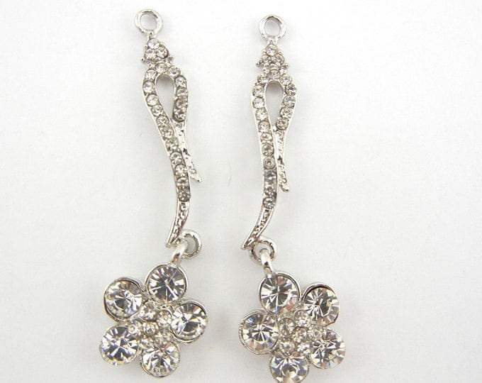 Silver-tone Crystal Flower Drop Charms Pair