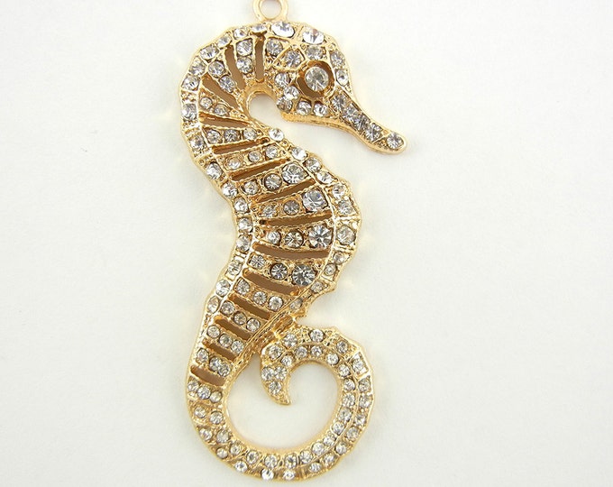 Gold-tone Marcasite-like Seahorse Pendant with Rhinestone Accents