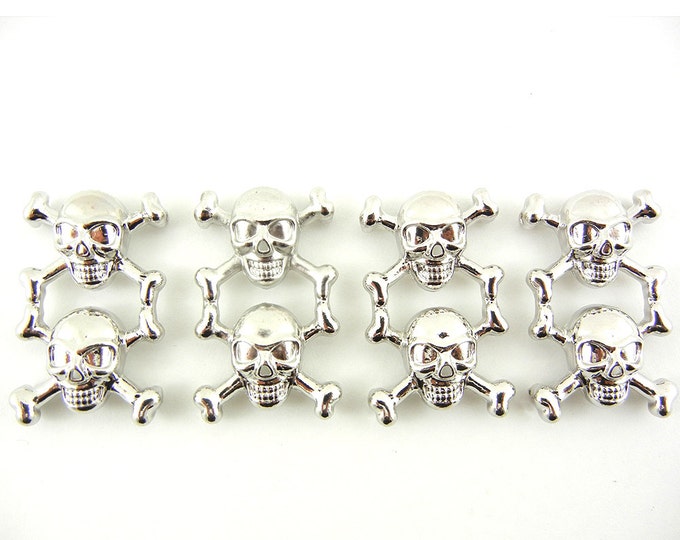 4 Silver-tone Skull and Crossbone Slide Charms