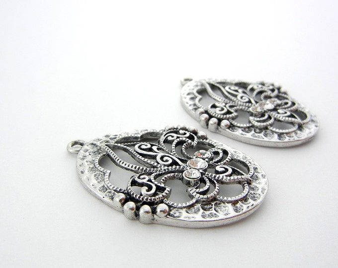 Pair of Antique Silver-tone Fleu de Lis Filigree Charms