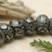 Handmade Glass Lampwork Bead Set - Seven Gray Pearl Surface w/Black Rondelle Beads 11205001