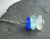 Aqua Blue Sea Glass Necklace, Beach Wedding Jewelry, Cobalt Bridesmaid Necklace, Eco Friendly