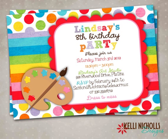 Custom Children's Art Birthday Party Invitation - Bright Colors