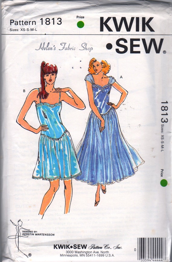 Kwik Sew 1813 1980s Misses Lace NIGHTGOWN Pattern Drop Waist Overlay Skirt Womens Vintage Sewing Pattern Size xs s m l Bust 31 - 41 UNCUT