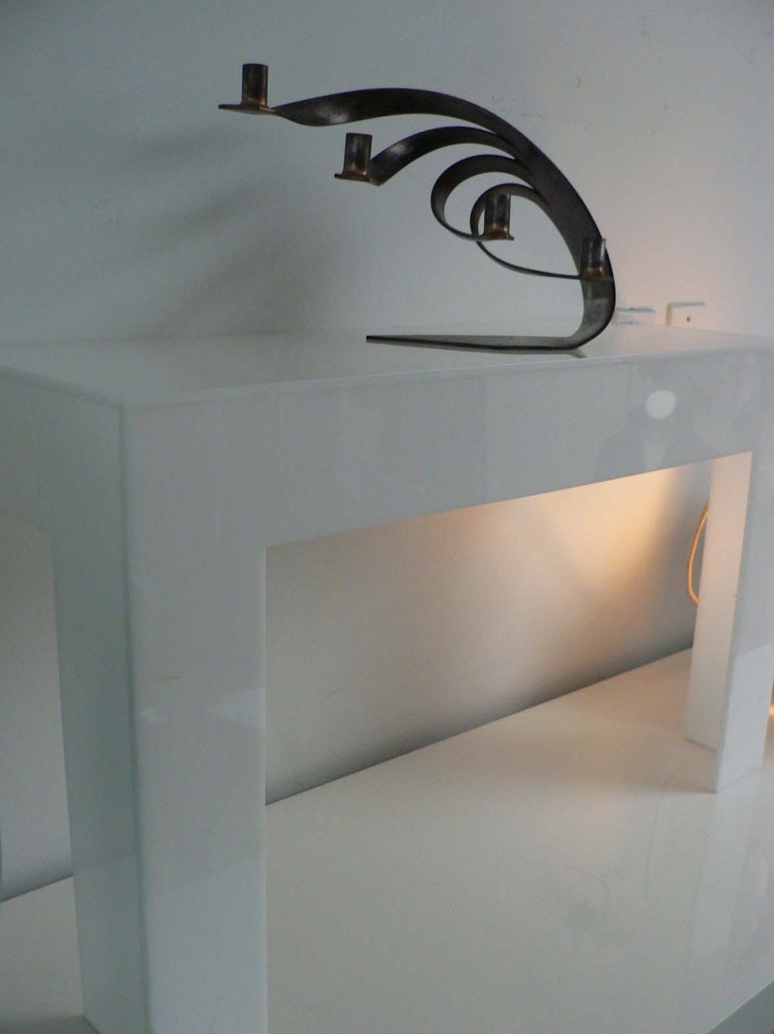 mid century two legged white lucite wall table / by secreteyesonly