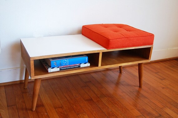 Century Modern Bench Storage Table White Laminate Orange - Mid Century Modern Bench Storage Table White Laminate Orange