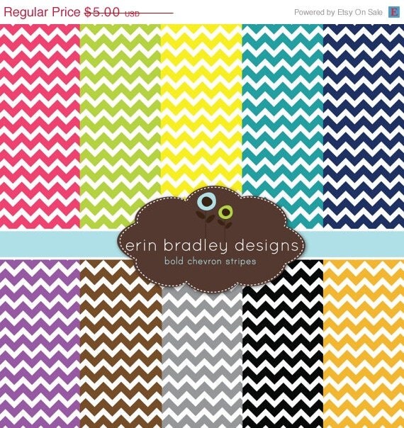 50% OFF SALE Chevron Stripes Digital Scrapbook Papers Personal and Commercial Use Il_570xn