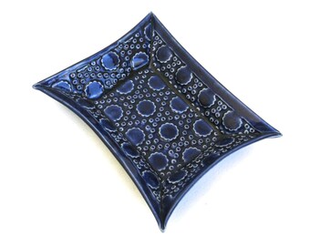 festive hand built porcelain cobalt tray