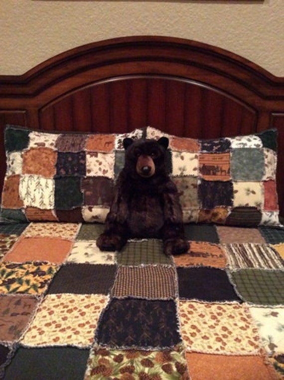 Cabin Quilt King Size Woodland Rag Quilt Log Cabin with shams