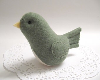 Green Bird Plush Fabric Bird Wool Felt Bird Soft Sculpture Woodland Nursery Decor Farmhouse Decor Easter Decoration Spring Decor 730