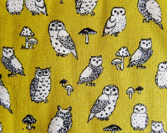 Animal Print Fabric By The Yard - Cotton Linen Blend - Owl Power on Yellow - Fat Quarter