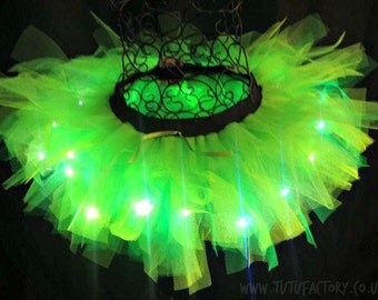 Neon Green Tutu Light Up Tutu Tinkerbell Costume EDM EDC Ravewear Adult Tutu 12" long