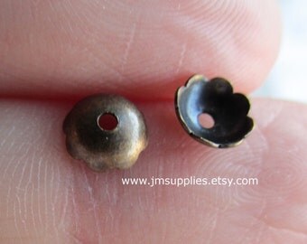 Bead Cap, Antiqued Gold 6x2mm Scalloped Round