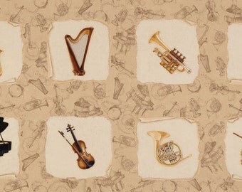Harp trumpet piano sax French horn cello violin drum fabric