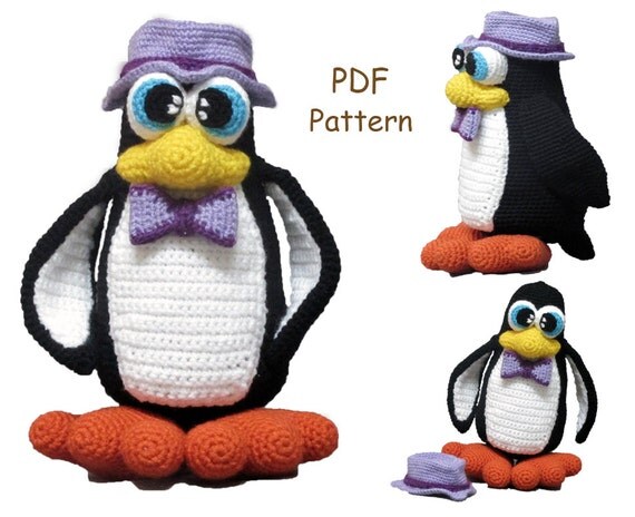 Crochet toy Amigurumi Pattern Penguin wearing a hat by ...