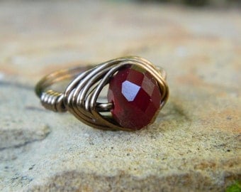 Garnet RING . To Order - Garnet Rondelle - Red, Brass, Otter Brown, Dark, Oxblood, Garnet, Burgandy, Seductive, Dark, Fall, Jewelry Rings