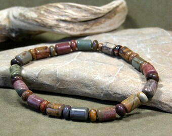 Mens Bracelet, Mens Beaded Bracelet, Southwest Bracelet, Mens Jewelry, Stretch Bracelet, Picasso Jasper Gemstones, Stretch Bracelet