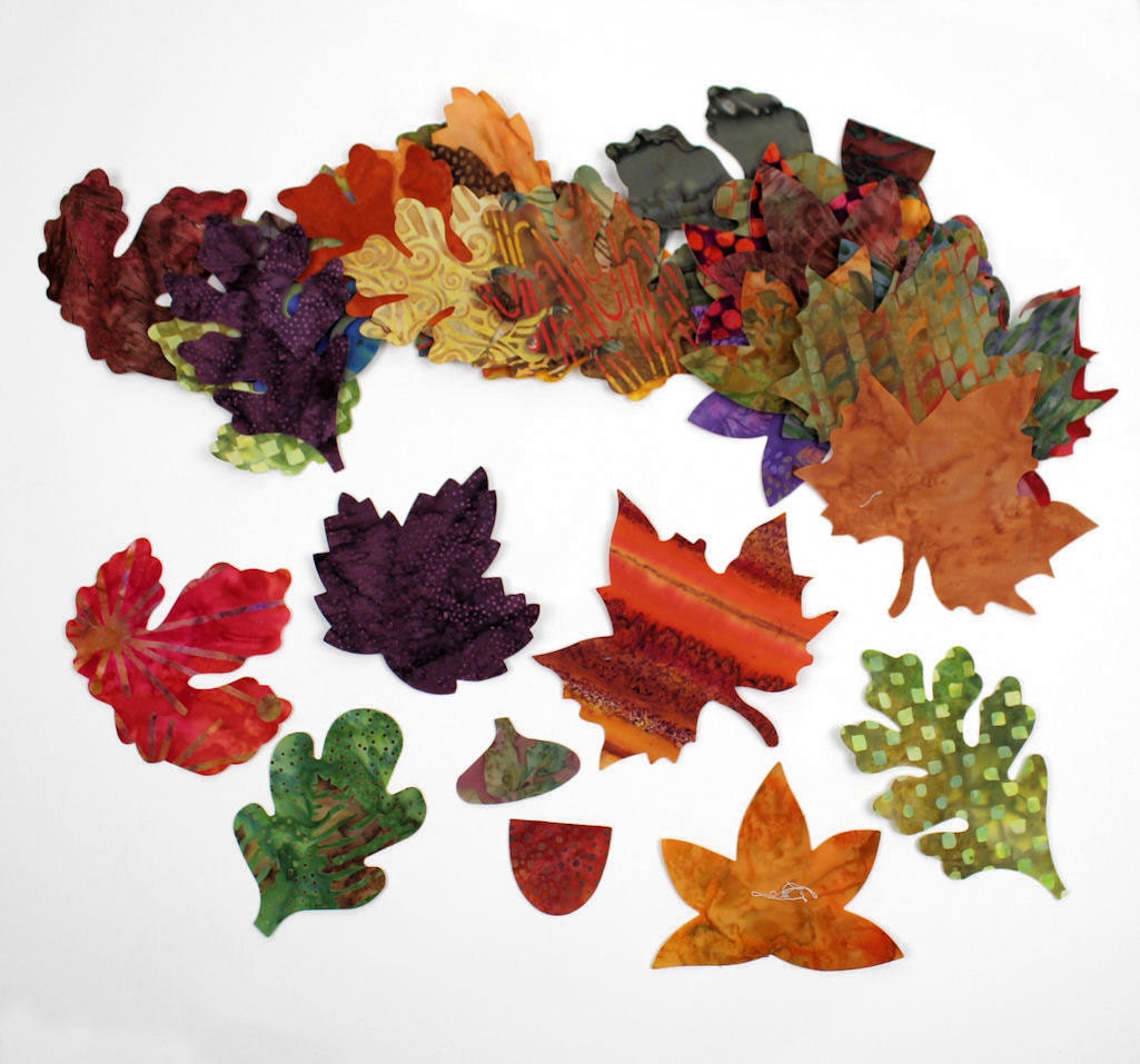 Batik Fabric Applique Iron on Autumn Leaves Fall Leaves