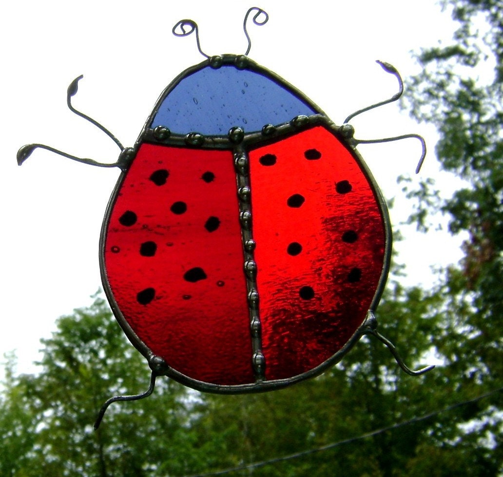 Ladybug Stained Glass Suncatcher Polka Dots by GothicGlassStudio