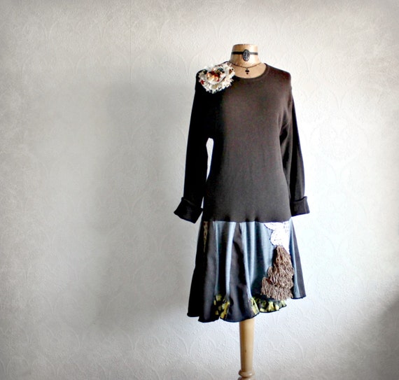 Rustic Brown Upcycled Tunic Shirt Shabby by BrokenGhostClothing
