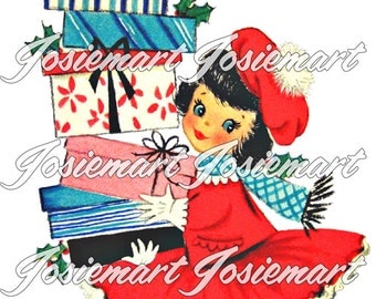 Vintage Digital Download Christmas Gifts Shopping Girl Vintage Image Collage Large JPG and PNG