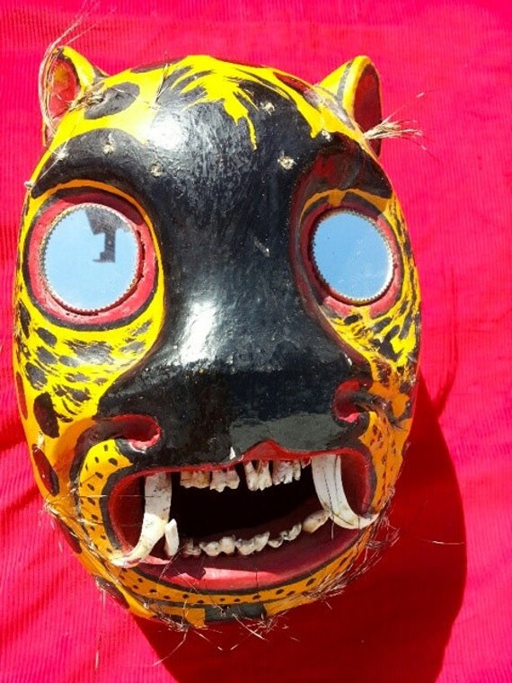 Mexican Wooden Ceremonial Jaguar Mask 1950s Vintage by HAIROJUKU