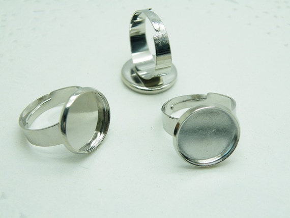 Ring Blanks -- 10pcs Adjustable White Gold Ring Base 14mm pad H88--20% ... Ring Blanks -- 10pcs Adjustable White Gold Ring Base 14mm pad H88--20% ...