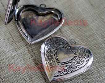 Antique Silver Heart Locket Pendant Victorian Style LKHS-118AS - 2pcs