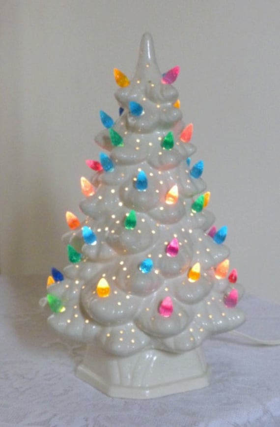 vintage ceramic Christmas tree with lights 11 inches