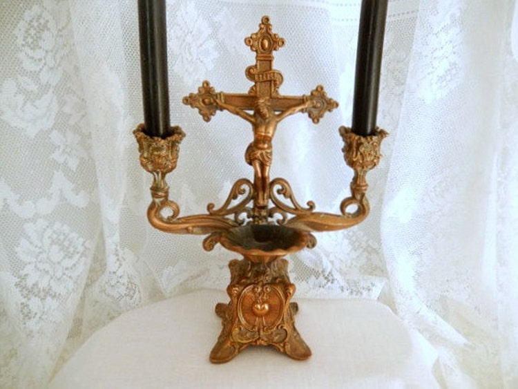 antique cross religious candle holder church altar by brixiana