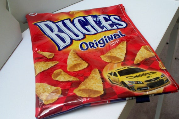 UPCYCLED Recycled BUGLES Original snack bag RECYCLED by trashbaggs