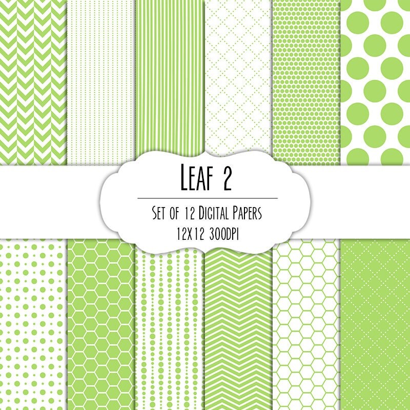 Leaf Green 2 Digital Scrapbook Paper 12x12 Pack Set of 12