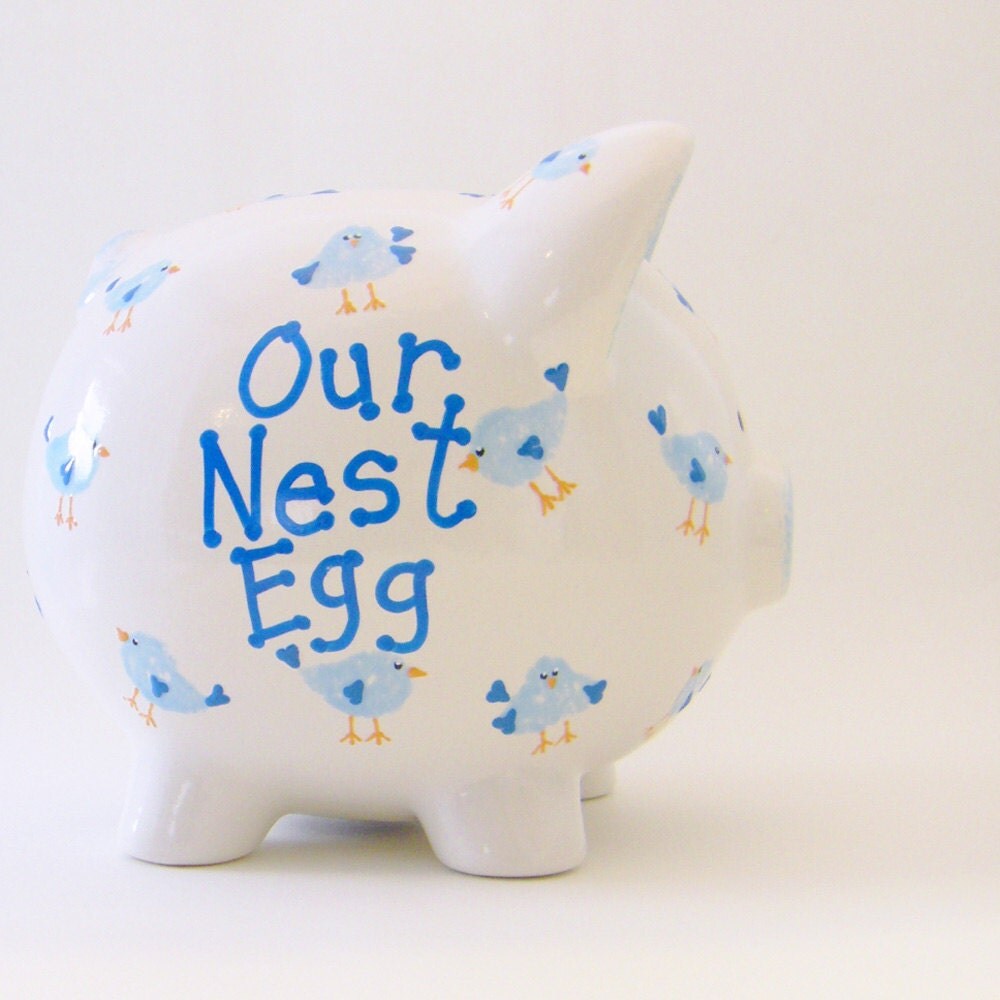 Nest Egg Piggy Bank Personalized Piggy Bank Bluebird Bank