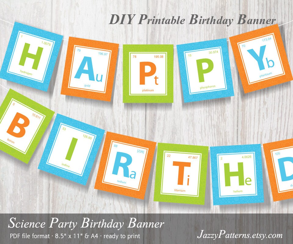 table banner happy birthday periodic Party periodic Happy Banner Birthday DIY by Science JazzyPatterns