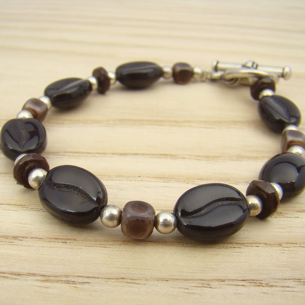 Coffee bean bracelet brown beads java jewelry by laurelmoonjewelry