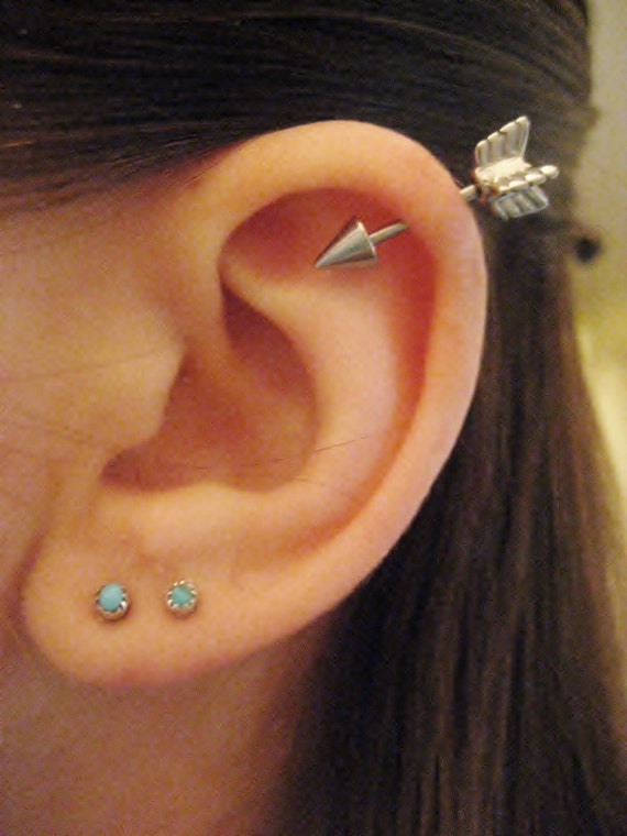 16 Gauge Arrow Helix Piercing Earring Stud Post Arrowhead Head