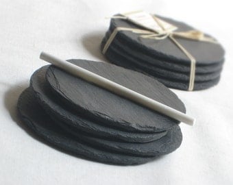 BLACK Salvaged SLATE COASTERS eco friendly, Set of 4—Fathers Day Gift, Wedding Housewarming Registry—Ardoise Sous de verre/Posavasos Pizarra