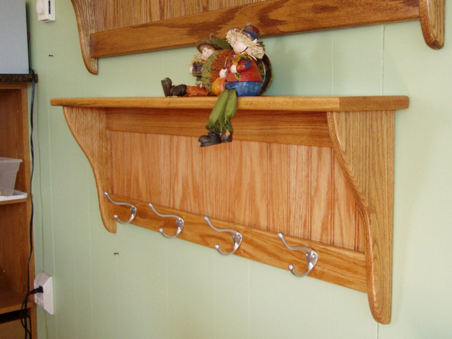 Oak Coat Rack With Satin Chrome Hooks Solis Oak Wall Shelf