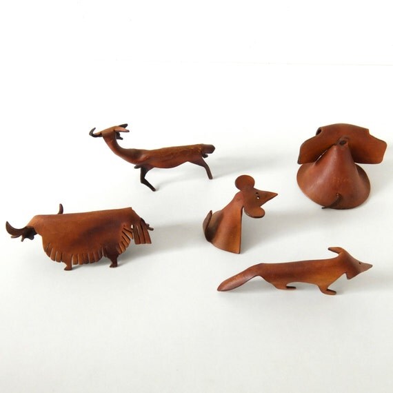 Rare leather animals Deru era mid century modern