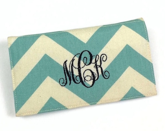 Personalized Chevron Fabric Checkbook Cover for Duplicate Checks with Pen Holder - Your Name or Monogram, Five Fabric Choices