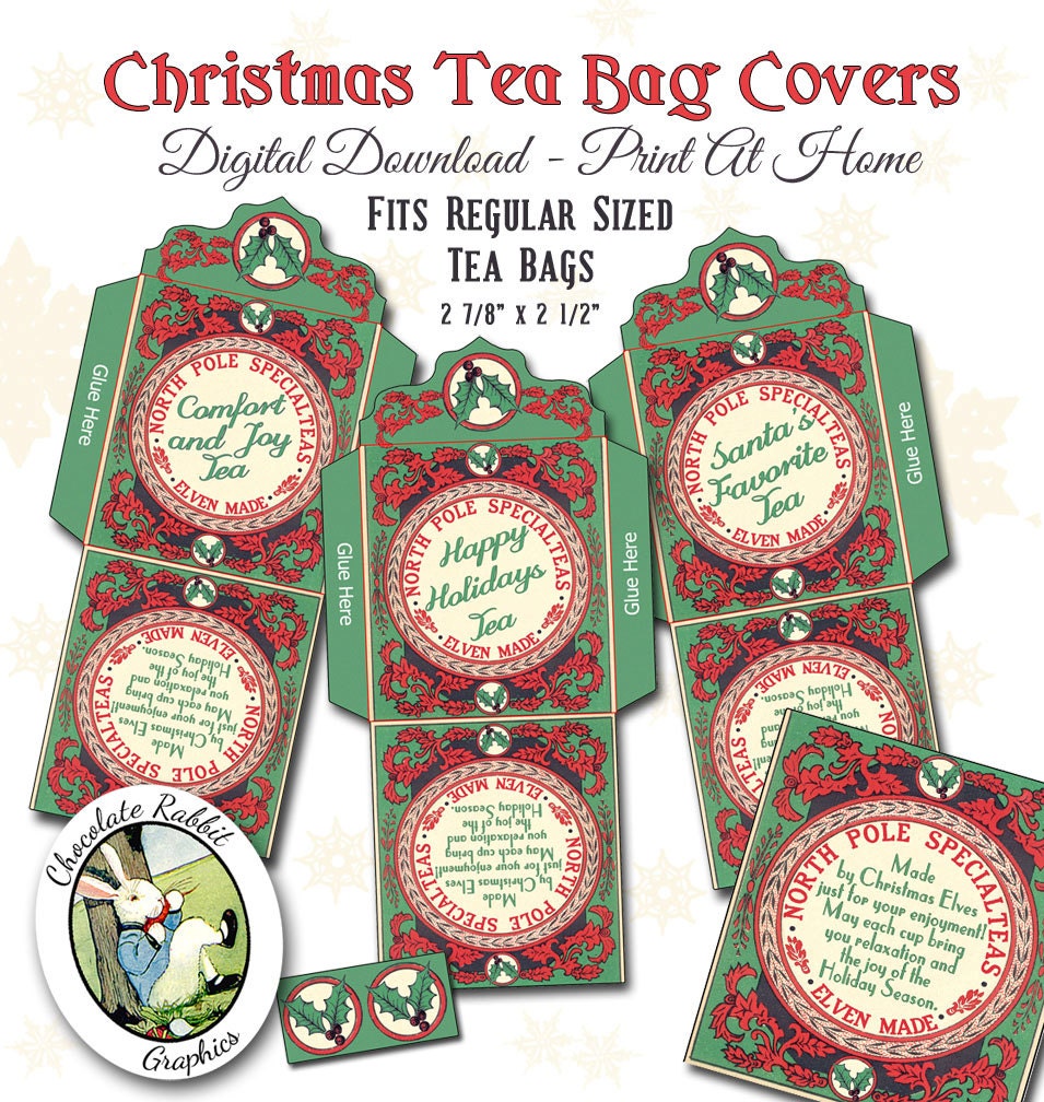 Christmas Tea Bag Cover Holder Envelope Wrappers Digital