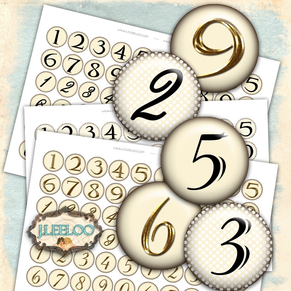 Digital collage sheet NUMBERS 1 inch circle printable by JLeeloo