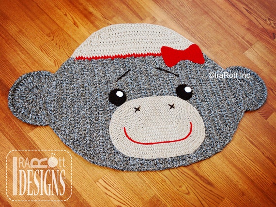 SALE Handmade Crochet Classic Sock Monkey Rug with Bow by ...