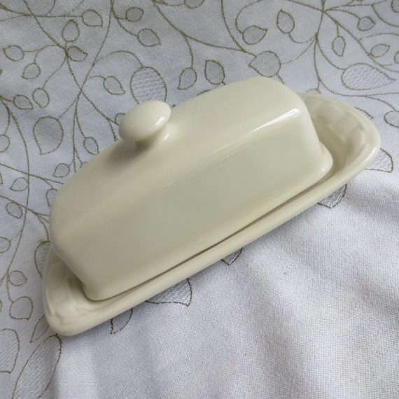 Longaberger Butter Dish with Lid Woven Traditions Ivory